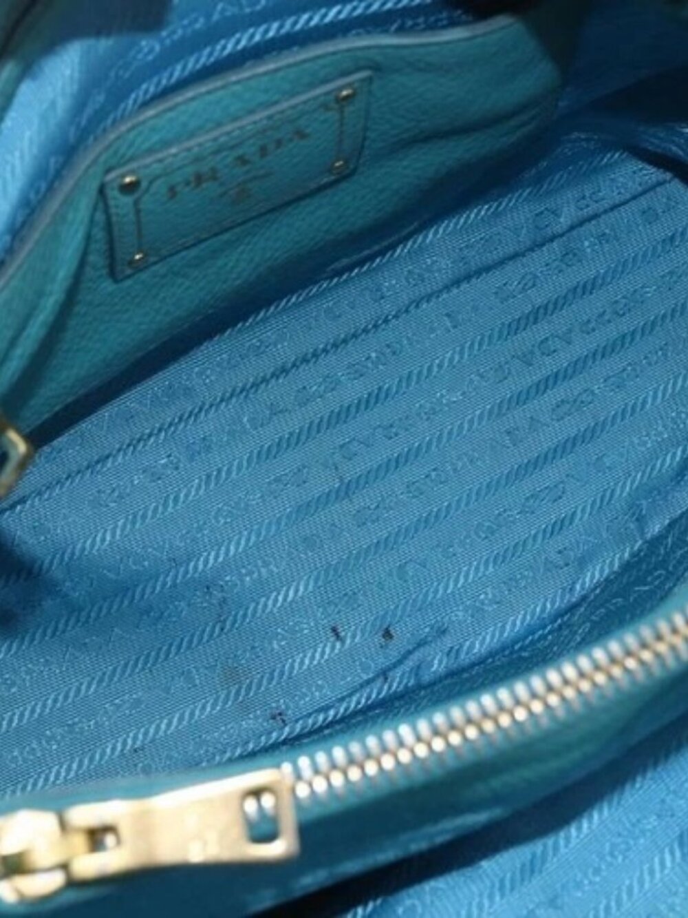 PRADA Hand Bag Leather Light Blue Gold Auth - Picture 7 of 16